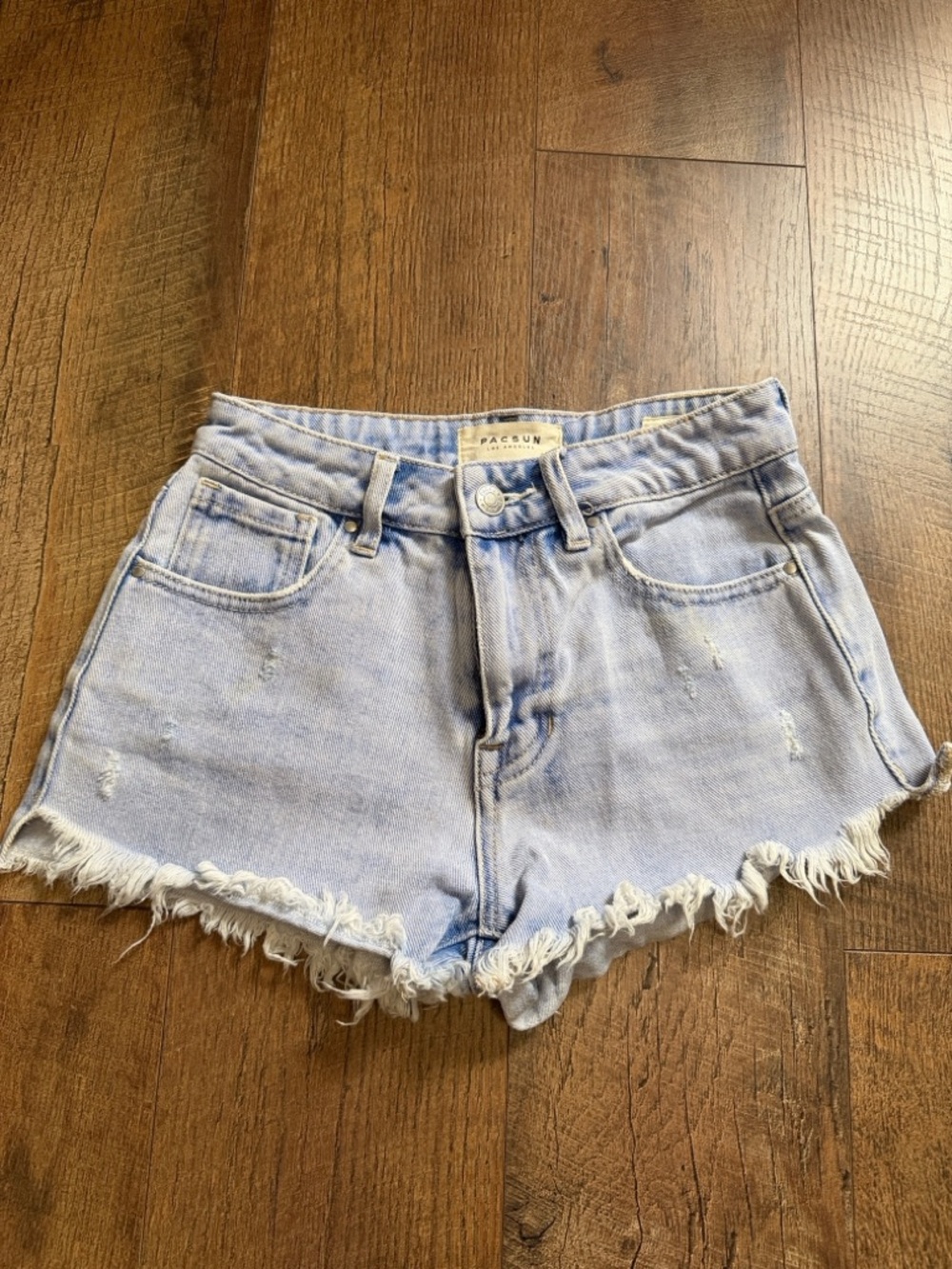PacSun Light Blue High-Rise Frayed Denim Shorts